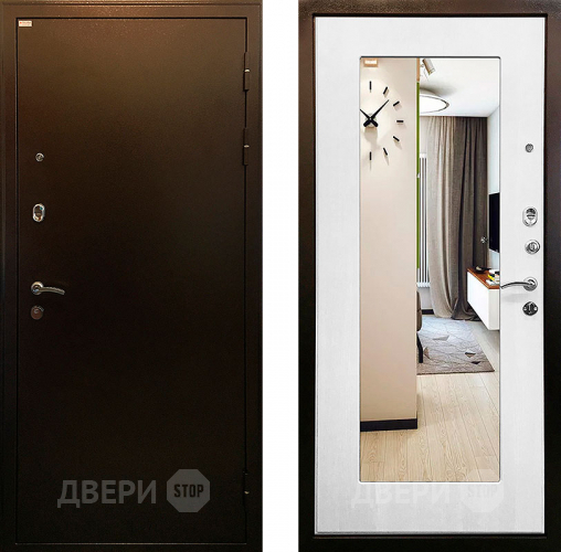 Входная металлическая Дверь Ратибор Милан 3К зеркало Белый ясень в Наро-Фоминске