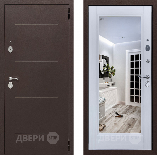 Входная металлическая Дверь Престиж 100 с зеркалом Медь/Лиственница белая в Наро-Фоминске