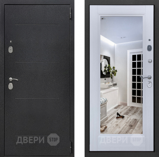 Входная металлическая Дверь Престиж 100 с зеркалом Шелк/Лиственница белая в Наро-Фоминске