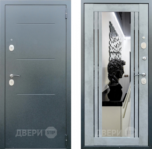 Входная металлическая Дверь Престиж Люкс с зеркалом Бетон в Наро-Фоминске