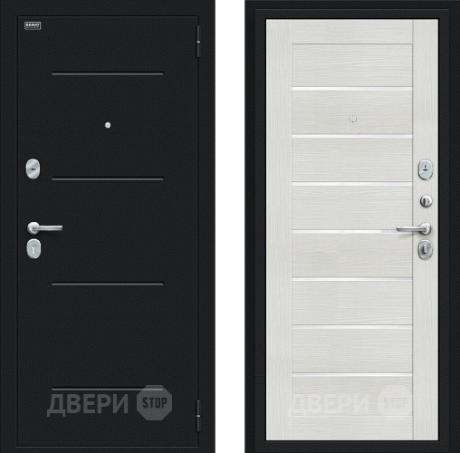 Входная металлическая Дверь Bravo Техно Букле черное/Bianco Veralinga в Наро-Фоминске