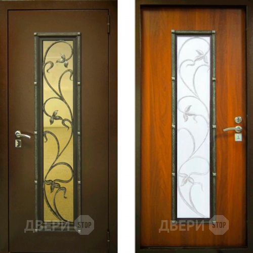 Заводские двери с ковкой и стеклом Лоза в Наро-Фоминске