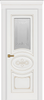 Дверь Премьер ДО, белая эмаль, патина золото, мателюкс с фрезеровкой