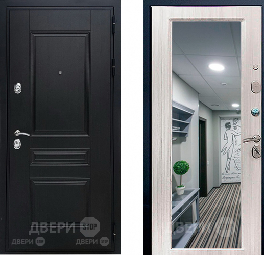 Входная металлическая Дверь Геркон (Gercon) Лондон панель МДФ с зеркалом Сандал белый в Наро-Фоминске