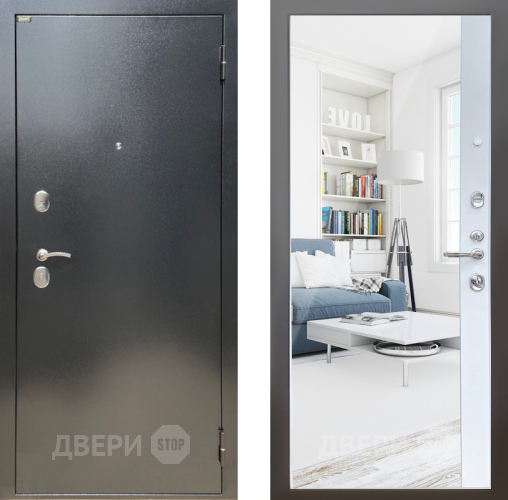 Входная металлическая Дверь Шелтер (SHELTER) Стандарт 14 с зеркалом Белый матовый в Наро-Фоминске