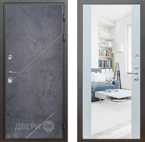 Входная металлическая Дверь Шелтер (SHELTER) Комфорт Бетон урбан индиго 13 с зеркалом Белый матовый в Наро-Фоминске