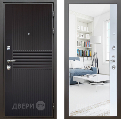 Дверь Шелтер (SHELTER) Комфорт Черная шагрень 14 с зеркалом Белый матовый в Наро-Фоминске