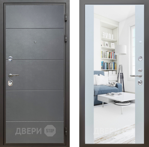 Входная металлическая Дверь Шелтер (SHELTER) Комфорт Лофт графит 13 с зеркалом Белый матовый в Наро-Фоминске