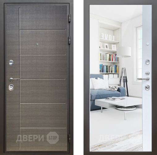 Дверь Шелтер (SHELTER) Комфорт Лен сильвер 14 с зеркалом Белый матовый в Наро-Фоминске