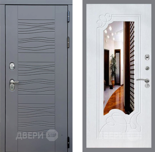 Входная металлическая Дверь Стоп СКАНДИ ЗкркалоФЛ-147 Ясень белый в Наро-Фоминске