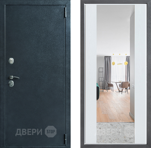 Входная металлическая Дверь Дверной континент ДК-70 Дизайн ФЛЗ-1 Зеркало Белое дерево в Наро-Фоминске