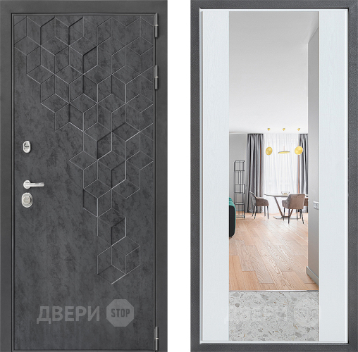 Входная металлическая Дверь Дверной континент ДК-3/713 ФЛЗ-1 Зеркало Белое дерево в Наро-Фоминске