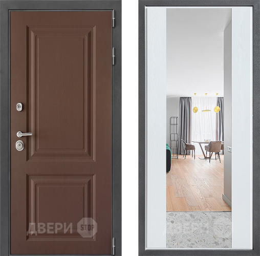 Входная металлическая Дверь Дверной континент ДК-3/729 ФЛЗ-1 Зеркало Белое дерево в Наро-Фоминске