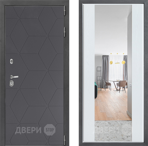 Входная металлическая Дверь Дверной континент ДК-3/744 ФЛЗ-1 Зеркало Белое дерево в Наро-Фоминске
