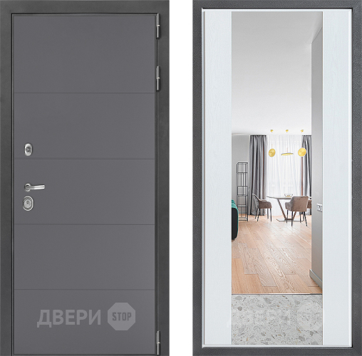 Входная металлическая Дверь Дверной континент ДК-3/649 ФЛЗ-1 Зеркало Белое дерево в Наро-Фоминске
