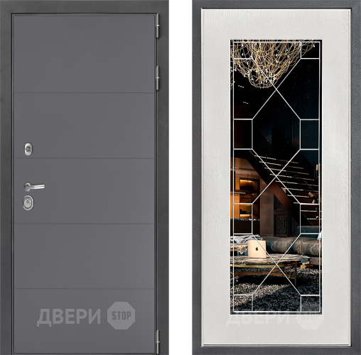 Входная металлическая Дверь Дверной континент ДК-3/649 ФЛ-Тиффани Зеркало Белое дерево в Наро-Фоминске
