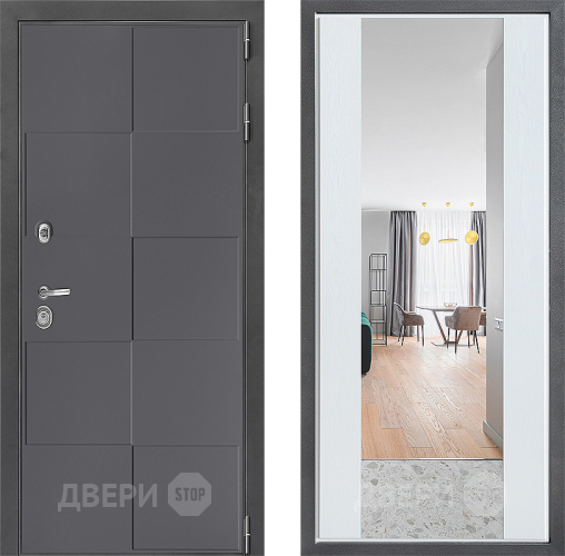 Входная металлическая Дверь Дверной континент ДК-3/606 ФЛЗ-1 Зеркало Белое дерево в Наро-Фоминске