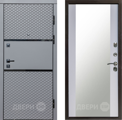 Входная металлическая Дверь Престиж Ромб Зеркало Белый софт в Наро-Фоминске