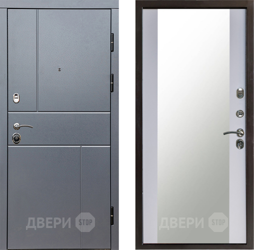 Входная металлическая Дверь Престиж Горизонт Грэй Зеркало Белый софт в Наро-Фоминске