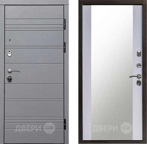 Входная металлическая Дверь Престиж Линия Грэй Зеркало Белый софт в Наро-Фоминске
