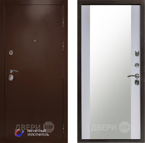 Входная металлическая Дверь Престиж Медь Зеркало Белый софт в Наро-Фоминске