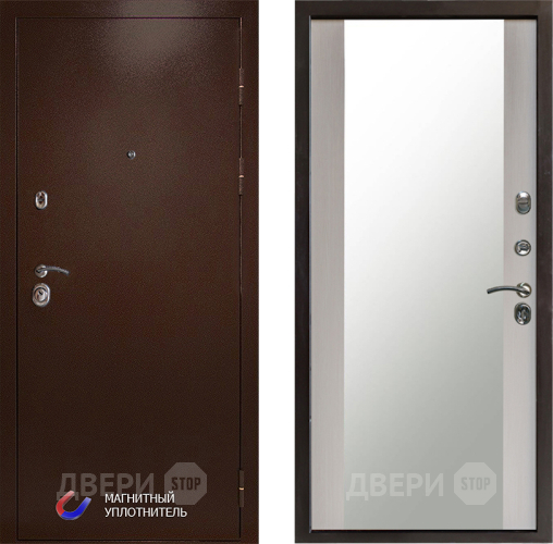 Входная металлическая Дверь Престиж Медь Зеркало Лиственница белая в Наро-Фоминске