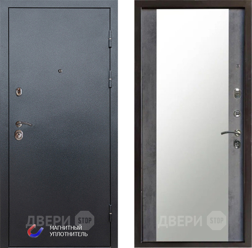 Входная металлическая Дверь Престиж Графит Зеркало Бетон темный в Наро-Фоминске