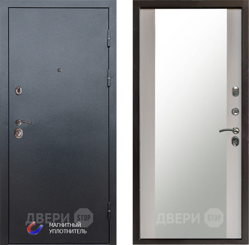 Входная металлическая Дверь Престиж Графит Зеркало Лиственница белая в Наро-Фоминске