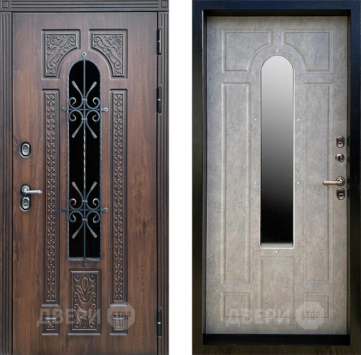 Входная металлическая Дверь Престиж TERMO с терморазрывом Лацио Дуб с окном и ковкой Бетон светлый в Наро-Фоминске