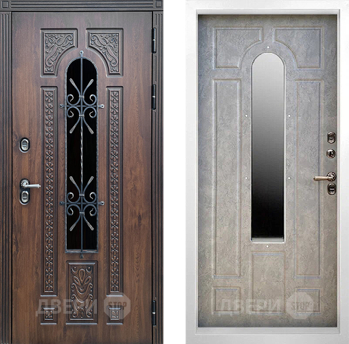 Входная металлическая Дверь Престиж TERMO с терморазрывом Лацио Дуб White с окном и ковкой Бетон светлый в Наро-Фоминске