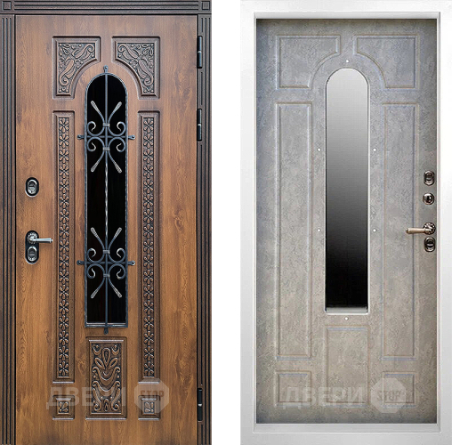 Дверь Престиж TERMO с терморазрывом Лацио Орех White с окном и ковкой Бетон светлый в Наро-Фоминске