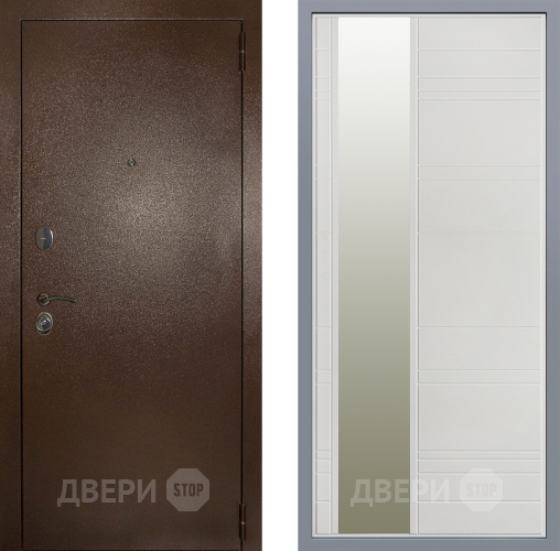 Дверь Заводские двери Эталон 3к антик медь Зеркало Лира Белый софт в Наро-Фоминске
