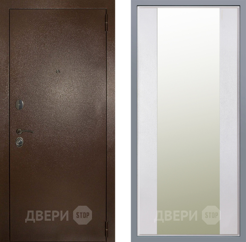 Дверь Заводские двери Эталон 3к антик медь Зеркало Макси Белый шелк в Наро-Фоминске
