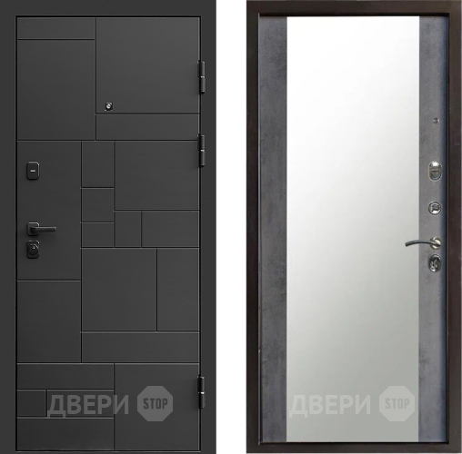 Входная металлическая Дверь Престиж Kvadro Зеркало Бетон темный в Наро-Фоминске