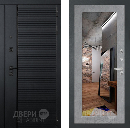 Входная металлическая Дверь Лабиринт (LABIRINT) Piano Зеркало 18 Бетон светлый в Наро-Фоминске