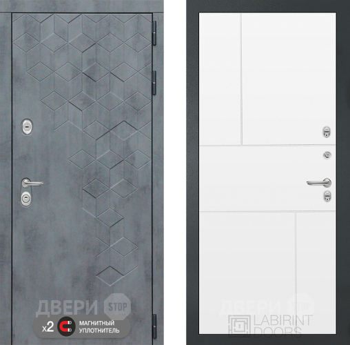 Входная металлическая Дверь Лабиринт (LABIRINT) Бетон 21 Белый софт в Наро-Фоминске
