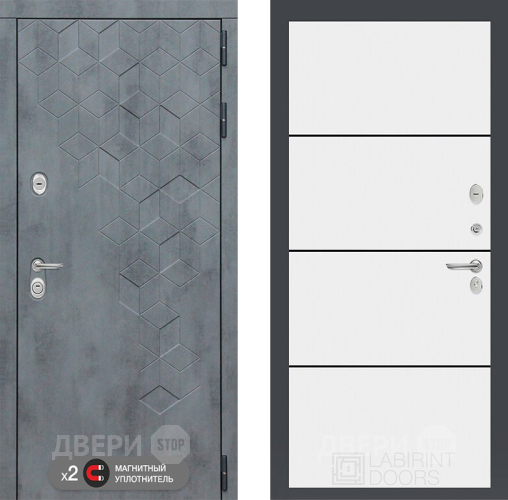 Входная металлическая Дверь Лабиринт (LABIRINT) Бетон 25 Белый софт в Наро-Фоминске
