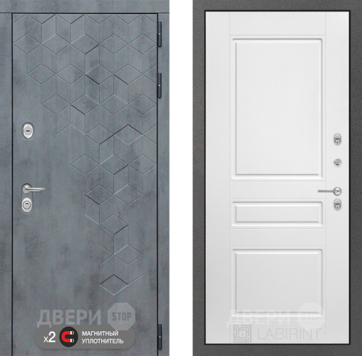 Входная металлическая Дверь Лабиринт (LABIRINT) Бетон 03 Белый софт в Наро-Фоминске