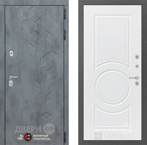 Входная металлическая Дверь Лабиринт (LABIRINT) Бетон 23 Белый софт в Наро-Фоминске