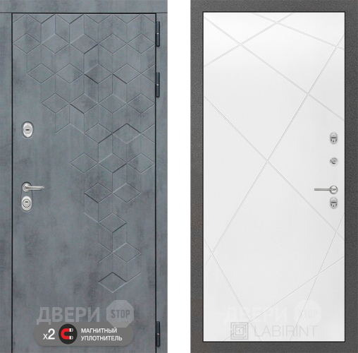 Входная металлическая Дверь Лабиринт (LABIRINT) Бетон 24 Белый софт в Наро-Фоминске