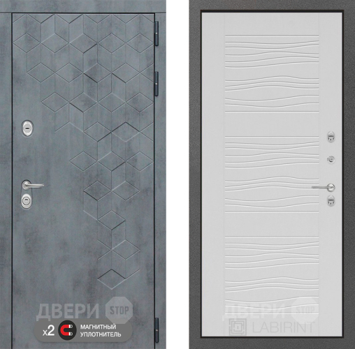 Входная металлическая Дверь Лабиринт (LABIRINT) Бетон 06 Белое дерево в Наро-Фоминске
