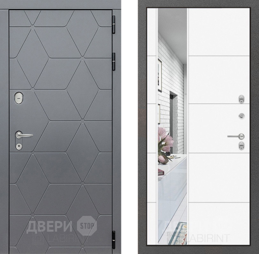 Входная металлическая Дверь Лабиринт (LABIRINT) Cosmo Зеркало 19 Белый софт в Наро-Фоминске
