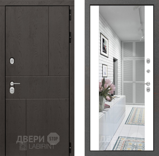 Входная металлическая Дверь Лабиринт (LABIRINT) Urban Зеркало Максимум Белый софт в Наро-Фоминске