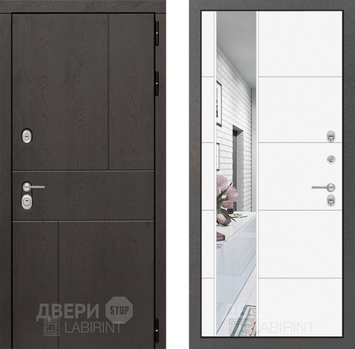 Входная металлическая Дверь Лабиринт (LABIRINT) Urban Зеркало 19 Белый софт в Наро-Фоминске
