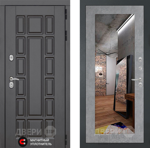 Входная металлическая Дверь Лабиринт (LABIRINT) New York Зеркало 18 Бетон светлый в Наро-Фоминске