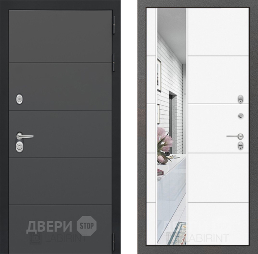 Дверь Лабиринт (LABIRINT) Art Зеркало 19 Белый софт в Наро-Фоминске
