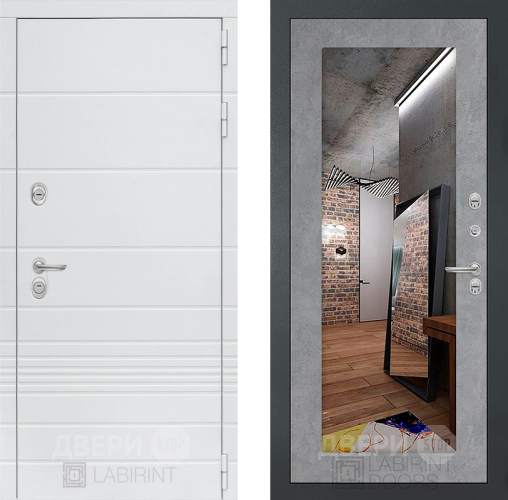 Входная металлическая Дверь Лабиринт (LABIRINT) Трендо Зеркало 18 Бетон светлый в Наро-Фоминске
