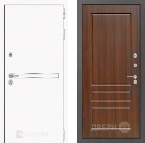 Входная металлическая Дверь Лабиринт (LABIRINT) Лайн White 03 Орех бренди в Наро-Фоминске
