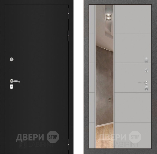 Дверь Лабиринт (LABIRINT) Classic шагрень черная Зеркало 19 Грей софт в Наро-Фоминске