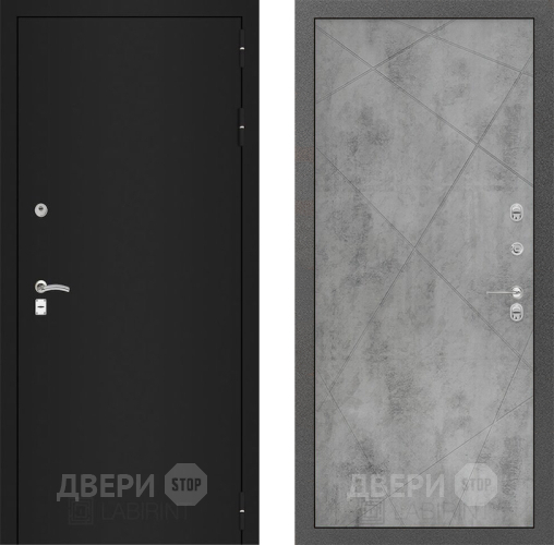 Входная металлическая Дверь Лабиринт (LABIRINT) Classic шагрень черная 24 Бетон светлый в Наро-Фоминске